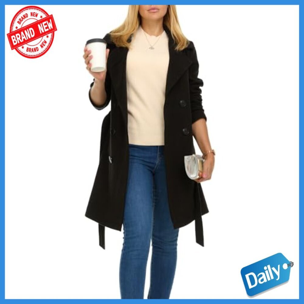 Double-Breasted Faux Wool Trench Coat, Winter Coat for Women - Picture 4 of 7